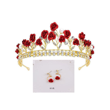 Three-piece set of bridal headdress Korean style Mori style hair band red hair accessories Xianmei hairband toast wedding dress accessories