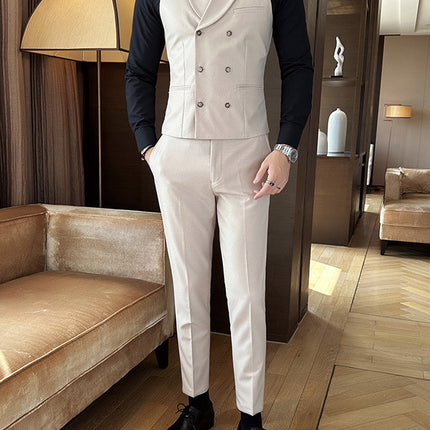 Factory Wholesale Men's Four-Season Waiter Vest Double-Breasted Green Fruit Collar Sleeveless Waistcoat Best Man Brother Outfit
