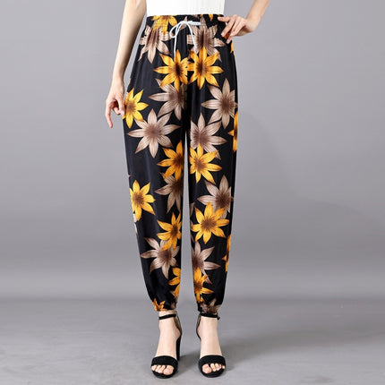 Cross-Border Popular Summer Women's Ice Silk Pants for Middle-Aged and Elderly, Loose Casual Home Pants, Elastic Plus-Size Pants for Square Dancing