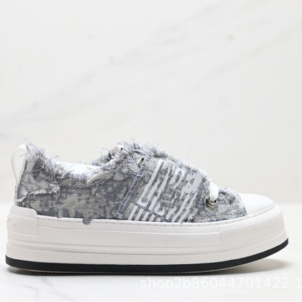 D's Walk'N‘D Embroidered Flats Canvas Shoes Lace-Up Versatile Fashion Sports Women's Sneakers Thick-Soled Shoes