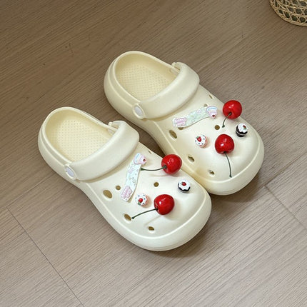 Cute Girly Cherry Hole Shoes for Women, 2026 Summer New Style, Outdoor Thick-Soled Height-Increasing Non-Slip Breathable Sandals