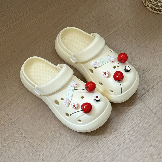 Cute Girly Cherry Hole Shoes for Women, 2026 Summer New Style, Outdoor Thick-Soled Height-Increasing Non-Slip Breathable Sandals