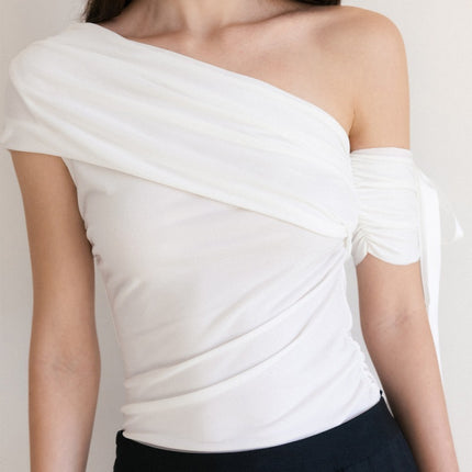 French-Style Romantic Cross-Border Popular Women's Solid Color Off-Shoulder Tie Strap Sweet and Sexy Date Short Top