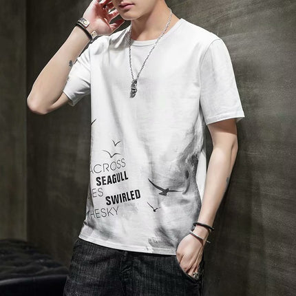 Short-Sleeved Men's Thin Simple 2024 T-Shirt New Loose Round Neck Summer Ins Trendy Hong Kong Style Student Male Street Stall Wholesale