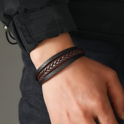 2023 European and American Cross-Border Amazon Retro Leather Rope Braided Bracelet Ethnic Style Magnetic Clasp Men's Bracelet Handmade