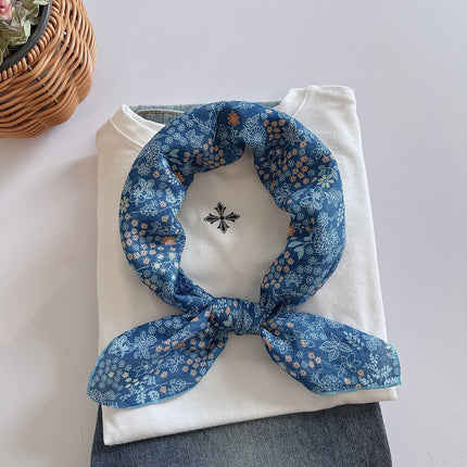 2025 Spring and Summer New Cotton Small Square Soft Printed Scarf Neck Protecting Small Scarf Sunscreen Headscarf Hair Belt Women