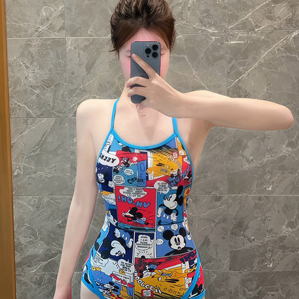 Professional Spaghetti Strap Swimsuit One-Piece Triangle Cartoon Anime Sports Competitive Swimsuit Slimming Backless Training Low-Cut