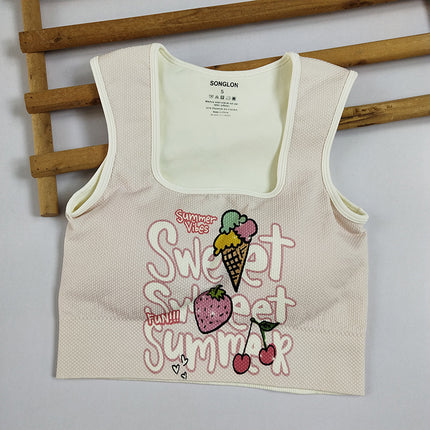 Seamless knitted new double-layer chest pad integrated vest fashion digital printing stretch running bra top