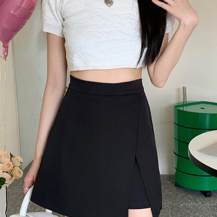 plus size chubby girl Solid Color Light Mature Style Slit A- line Skirt Pants Women's 2024 Summer Watch High Waist Slimming Skirt