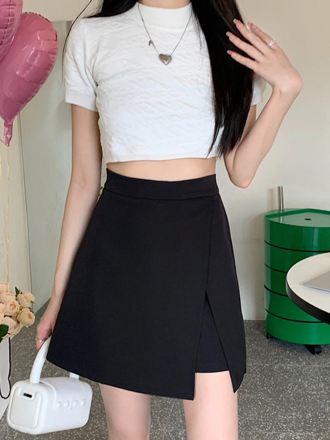 plus size chubby girl Solid Color Light Mature Style Slit A- line Skirt Pants Women's 2024 Summer Watch High Waist Slimming Skirt