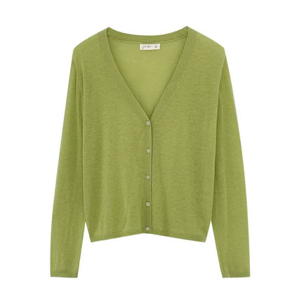Factory Direct Sale Wool Fruit Green Thin Skirt Knit Cardigan Jacket Women's Early Autumn 2025 New Long-Sleeve Top