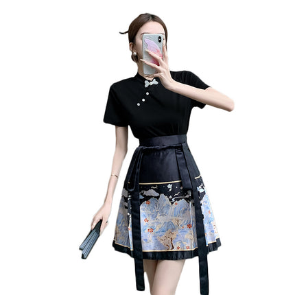 Summer Style Qianli Jiangshan Short Horse-Faced Skirt for Daily Commuting Girls to Wear in National Style, New Chinoiserie and Elegant