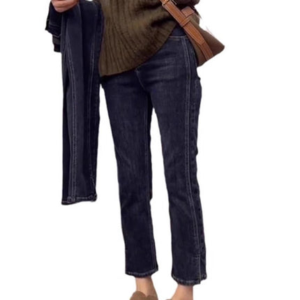 High-Waisted Straight-Leg Jeans for Petite Women, Autumn Slimming Plus-Size Pear-Shaped Figure Cigarette Pants