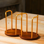 Bamboo wood-double seat striped cup holder-gold
