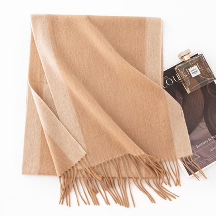 Wool Scarf Autumn and Winter 2025 Double-Sided Splicing Scarf Women's Thickeneded Warm Shawl Simple Tassel Versatile Scarf