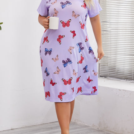 Cross-border Europe and America Amazon Spring and Summer New Short-sleeved Butterfly Printed Nightdress Home Clothes plus size Women's Casual Pajamas