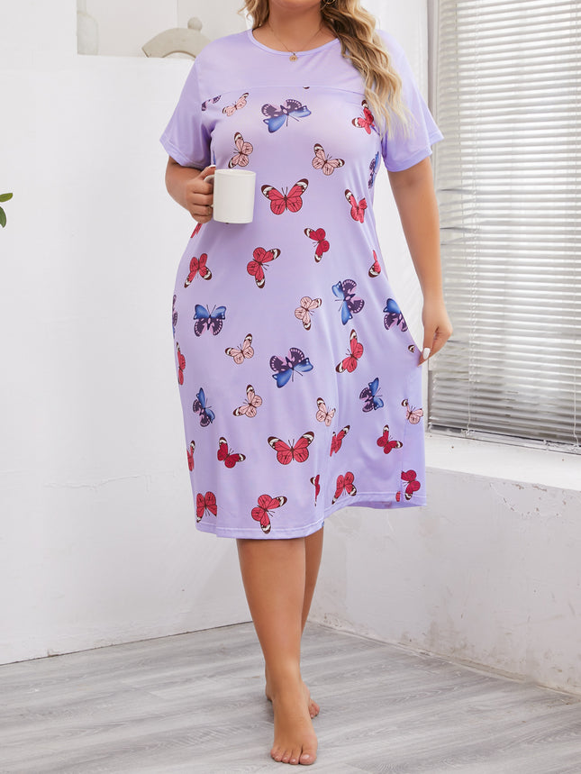Cross-border Europe and America Amazon Spring and Summer New Short-sleeved Butterfly Printed Nightdress Home Clothes plus size Women's Casual Pajamas