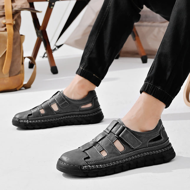 Amazon's Best-Selling New Summer Products, Large Size Hand-Stitched Casual Breathable Genuine Leather Toe-Cap Sandals and River Shoes