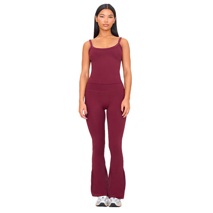 K24ST487 European and American style cross-border women's clothing spring and summer solid color suspenders backless sports high waist tight flared pants suit