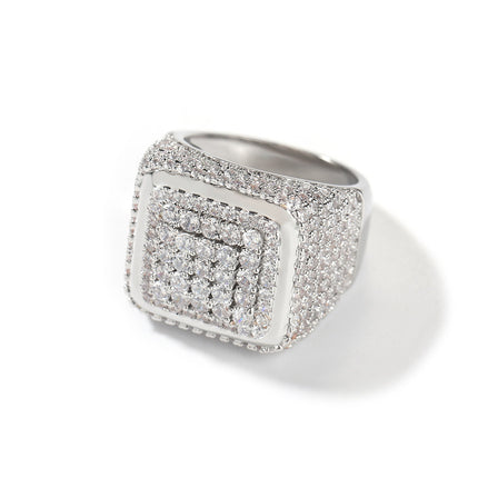 Cross-border source manufacturers directly supply fashionable atmosphere square round diamond ring European and American hip-hop trendy men cool ring