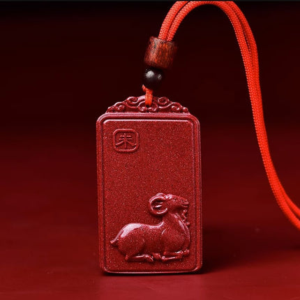 Natural raw ore cinnabar double-sided Buddha pendant twelve Zodiac men's and women's necklace portable pendant Manshu Bodhisattva