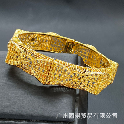 24K Gold Dubai Stereo Carved Buckle Bracelet Non-Fading Women's Middle East Dubai Jewelry Vietnamese Sand Gold Bracelet