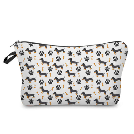 Trendy new sausage dog printed cosmetic bag cute animal cosmetics storage bag large capacity wash bag