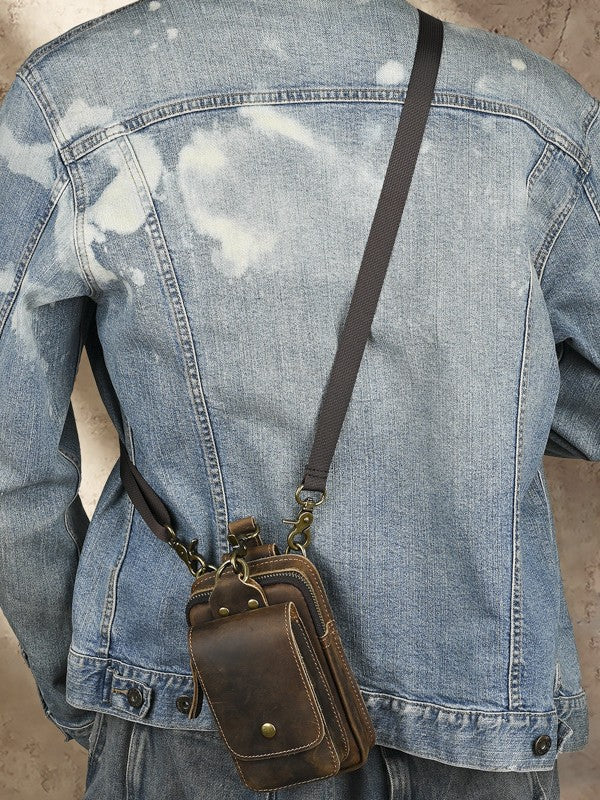 Cross-border Genuine Leather Men's Waist Bag Top Layer Cowhide Outdoor Backpack Crazy Horse Leather Belt Mobile Phone Bag