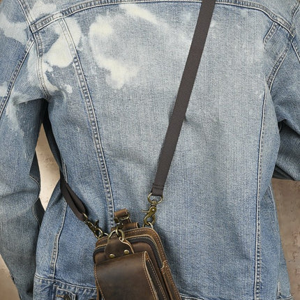 Cross-border Genuine Leather Men's Waist Bag Top Layer Cowhide Outdoor Backpack Crazy Horse Leather Belt Mobile Phone Bag
