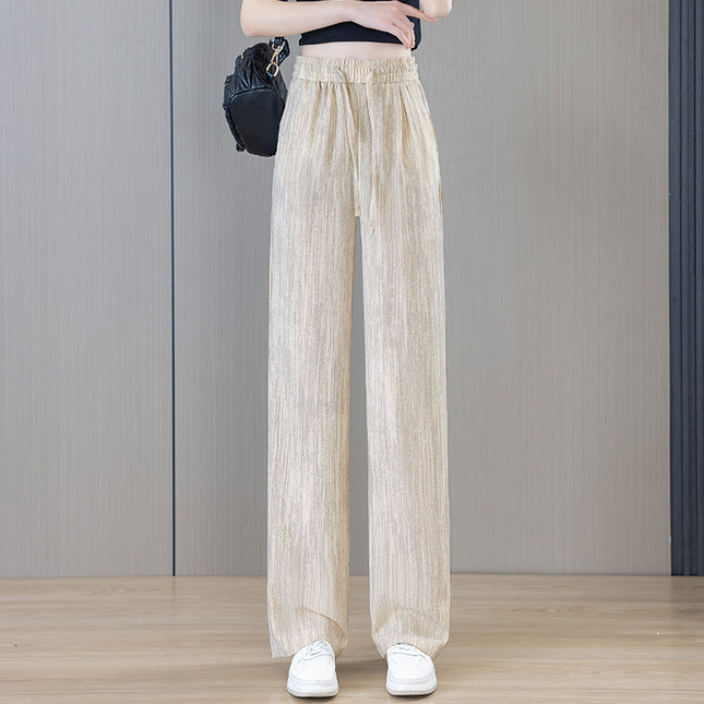Ice Silk Wide Pants for Women Summer 2025 New High-Waisted Lazy Casual Thin Straight Floor-Length Pants