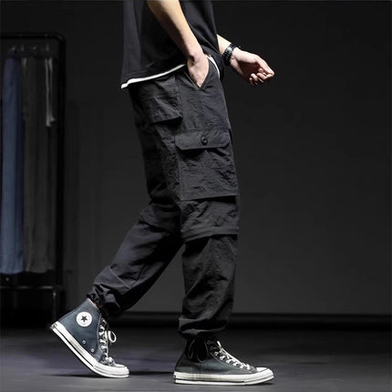 Spring and Summer Thin Cargo Pants for Men and Women, Quick-Drying Pants, Removable Two-Section Pants, Plus Size Elastic Multi-Pocket Casual Pants
