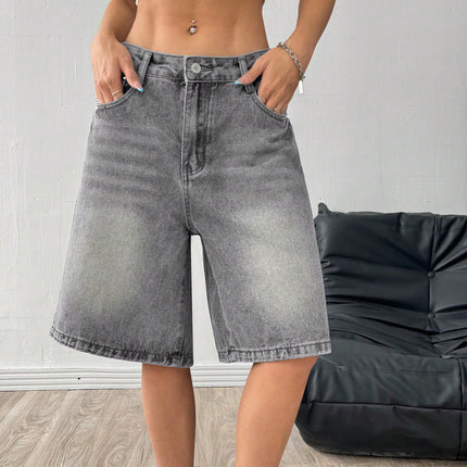 Cross-Border Foreign Trade Amazon European and American Source Factory Wholesale Denim Shorts Women's Loose Casual Wide-Leg Knee-Length Shorts
