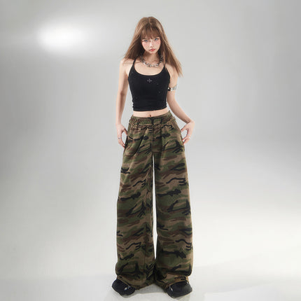 American Street Camouflage Wide Leg Pants Women's 2025 Spring and Autumn New Straight Loose High Waist Slimming Casual Mop Pants