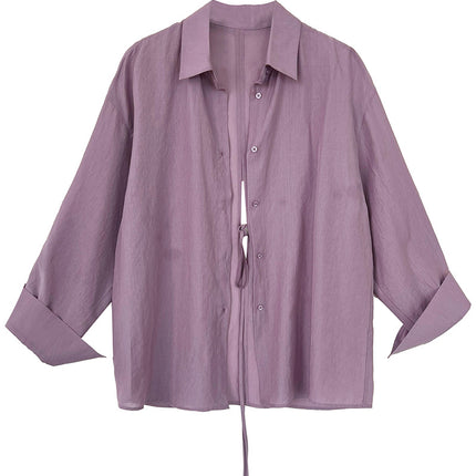 Luxi Design Sense Tencel Back Split Strap Shirt Women's Summer New Long Sleeve Sunscreen Thin Jacket 3582