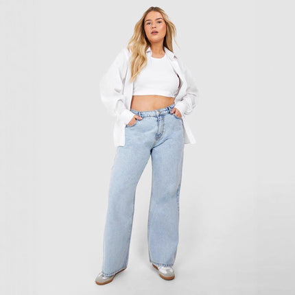 Manufacturer's Supply Tiktok Pop In-Stock Wholesale Large Size Women's Jeans Elastic Mid-Waist Narrow Wide-Leg Pants