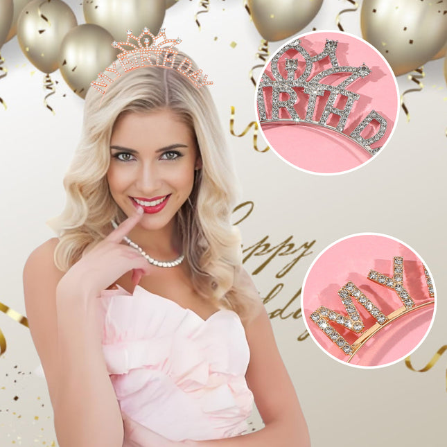 My Birthday Princess Rhinestone Crown Women's Happy Birthday Headband Jewelry Party Decoration Gift