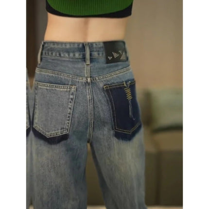 Vintage Blue Wide Leg Jeans Women's Autumn Trendy All-match New Loose High Waist Straight Slimming Casual Long Pants