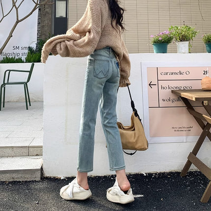 light blue Straight Leg Jeans Women's Spring 2024 New High Waist Slimming Design Niche French Stick Pipe Pants