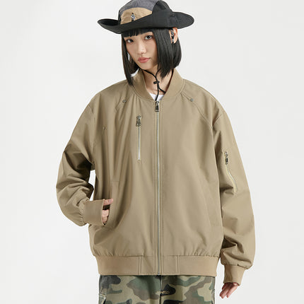 Women's Flying Suit Jacket 2024 Autumn and Winter New Loose Outdoor Casual Zipper Solid Color Windproof Waterproof Baseball Collar