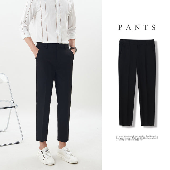 Men's Casual Pants, Black Long Trousers, Professional Workwear, Spring and Summer Cropped Suit Pants, Men's Height-Enhancing Dress Pants, Men's Trousers
