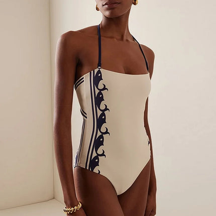 2025 European and American Bikini New Navy High Waist Split Swimsuit Suit Women's Cross-Border Seaside Beach Suit 2529