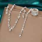 425785424-5 silver necklace earrings bracelet ring set