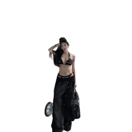 European and American Export Swimsuit Pure Color Bikini Two-Piece Sexy Beach Bikini Female Black Letter Simple Female