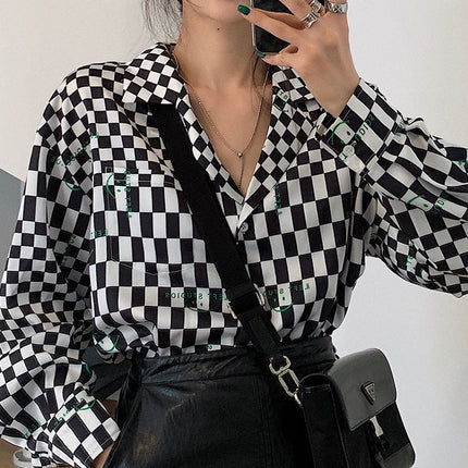 Top women's design sense niche light familiar shirt 2022 spring and autumn vintage printed green long sleeve mermaid Ji shirt fashion