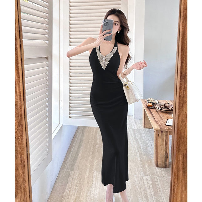 2026 Spring/Summer New Style Elegant and Sexy Halter Neck Strap Dress for Women, Pure Desire Slim Fit Bodycon Dress