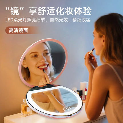 Cross-border TE Amazon LED makeup mirror 5X amplification explosion portable gift round beauty mirror flip light mirror