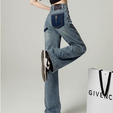 creamy-white Narrow Wide Leg Straight Jeans Women's 2024 Summer New High Waist Slimming chubby girl Drape Pants