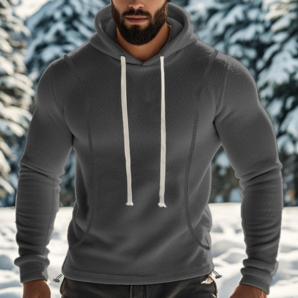 Cross-border Amazon autumn and winter men's polar fleece hooded solid color sweater fleece-lined warm sports pullover hoodie