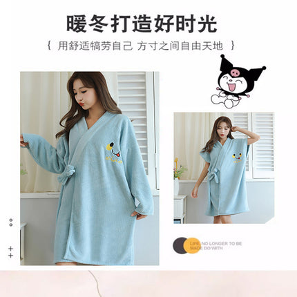 Women's bath towel can be worn and wrapped soft absorbent thick long sleeve lace-up bathrobe beauty salon home wear internet celebrity bathrobe