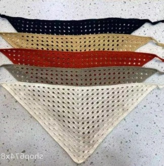 Hot Girl Internet Celebrant Photo Flower French Style Triangle Scarf Headscarf Women's Cute Knitted Hair Band Silk Scarf High-grade Headwear Summer